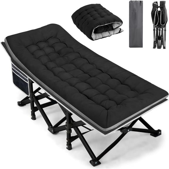 Portable Camping Cot, 600LBS Max Load, Extra Wide with Thick Mattress, Folding Cot for Outdoor Camping/Office, Home Nap (Grey)