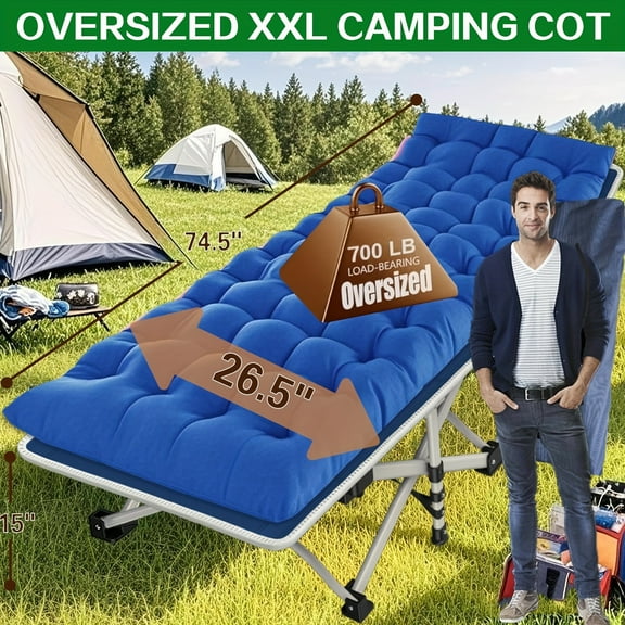 Portable Camping Cot, 900LBS Max Load, Extra Wide with Thick Mattress, Folding Cot for Outdoor Camping/Office, Home Nap
