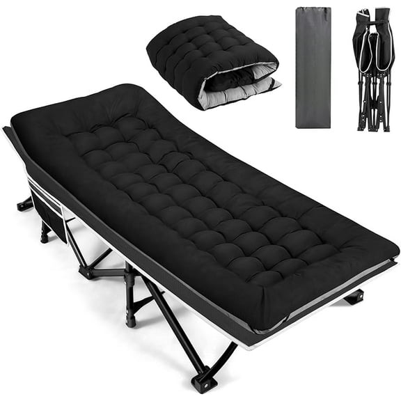 Portable Camping Cot, Sleeping Cot for Adult, 28" Extra Wide Heavy Duty Folding Cot Max Load 600LBS with Thick Mattress, Portable Camping Bed for Camp Outdoor/Office, Home Nap (Blue)