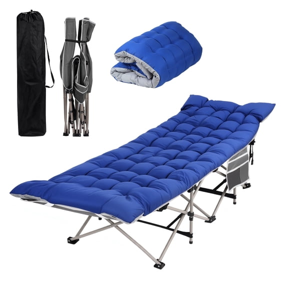 Portable Camping Cot with Mattress (Grey)  Heavy Duty 300-Lb Capacity Folding Bed with Side Pocket for Adults, Tent, Beach, Office, Camping