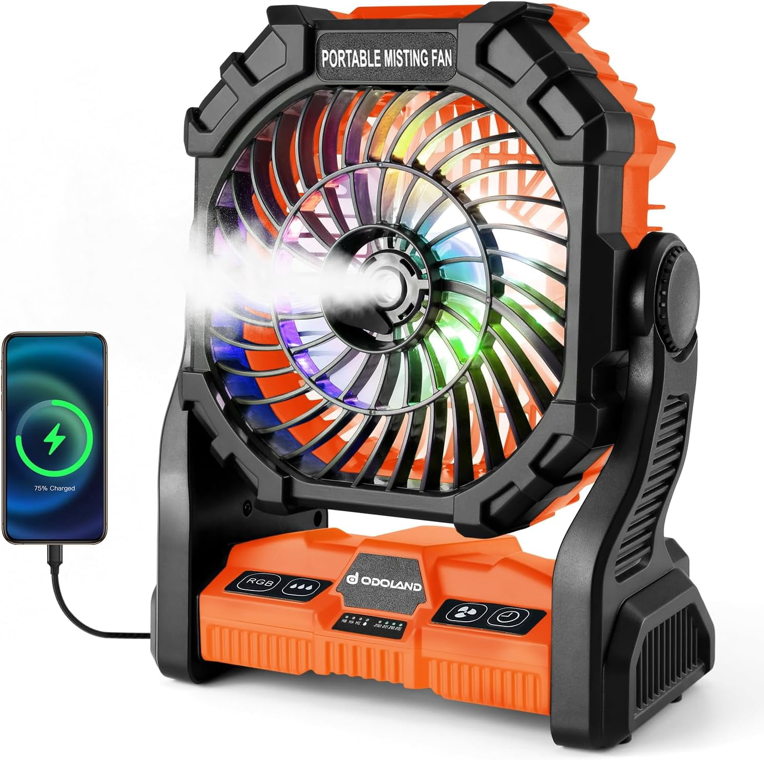 20000mAh Battery Powered Fan With LED Lights & Hook - 4 Speed, 72hr Timer, Remote, Portable Cooling