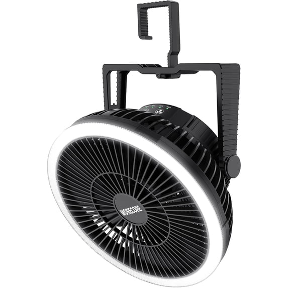 Portable Camping Fan with LED Lantern, 24HRS Running 8inch Rechargeable Tent Fan, Powerful 3-Speed 180° Rotate with Hook, Quiet for Outdoor RV Travel Fishing Hurricane Emergency Power Outage