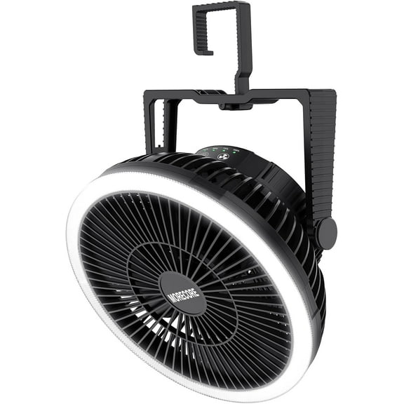 Portable Camping Fan with LED Lantern, 24HRS Running 8inch Rechargeable Tent Fan, Powerful 3-Speed 180 Rotate with Hook, Quiet for Outdoor RV Travel Fishing Hurricane Emergency Power Outage