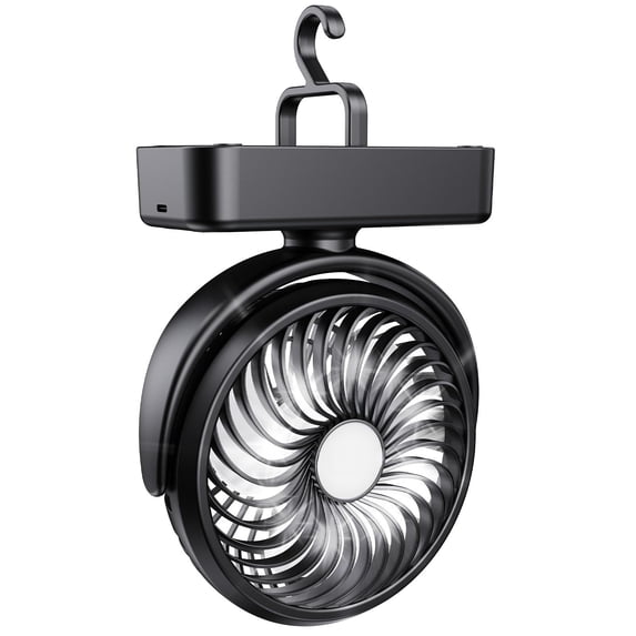 Portable Camping Fan with LED Lantern – Rechargeable Battery Operated Fan with Hanging Hook, 40H Work Time, for Tent, Car, RV, Hurricane, Emergency, Survival Kit