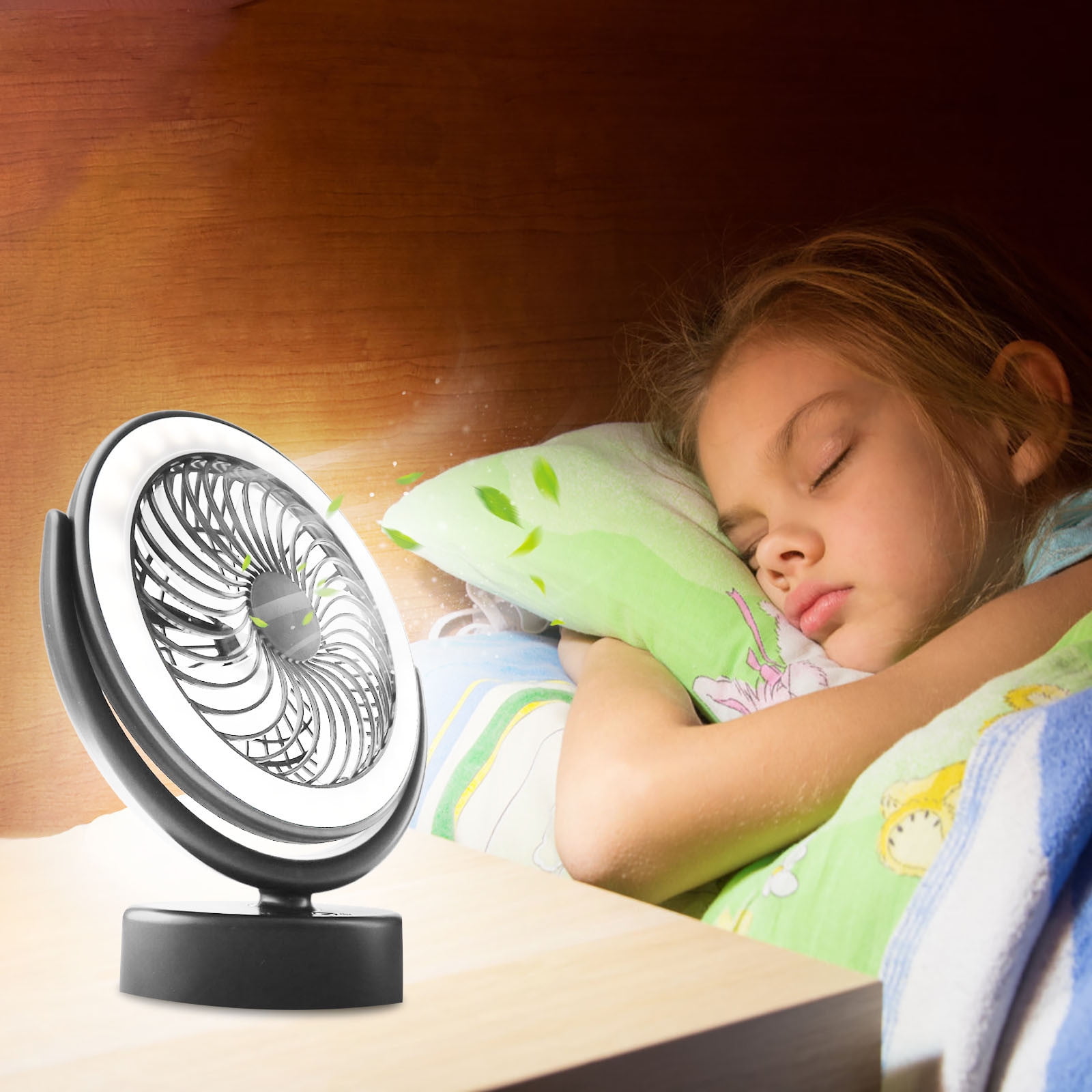 Portable Camping Fan Lamp with Rechargeable 3000mAh Battery | Hanging or Standing Tent/Bedroom Use | Strong Wind, Low Noise, Cool Light | ABS | 13"x8.5"x3.3"
