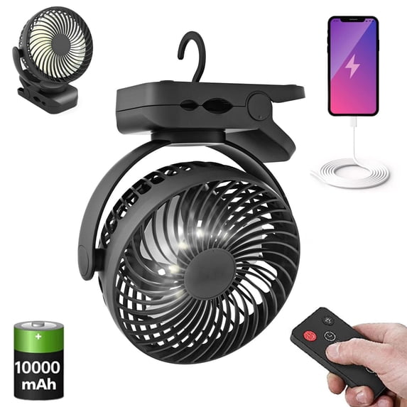 Portable Camping Fan Rechargeable Fan 8000mAh LED Lantern Tent Fan Hanging Hook 3 Speed Adjustable Outdoor Cooling Fan
