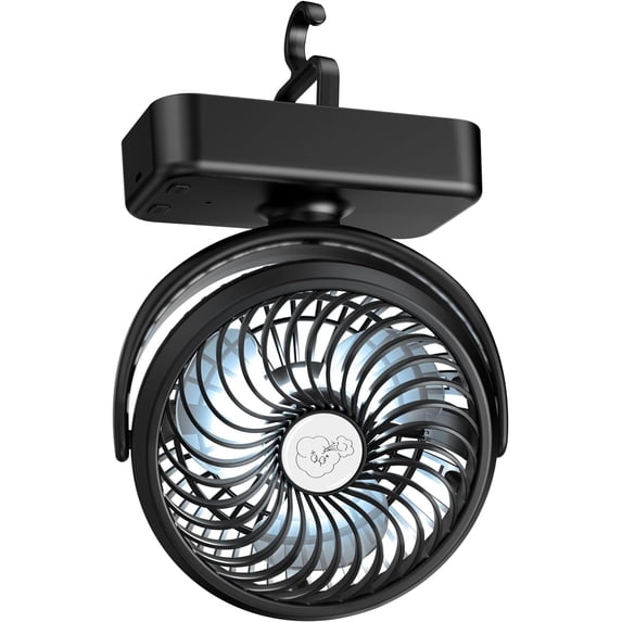 Portable Camping Fan, Small Tent Fan with Hook, 40 Working Hours Rechargeable USB Fan with LED Lights for Desk, Bedroom, Travel & Kit