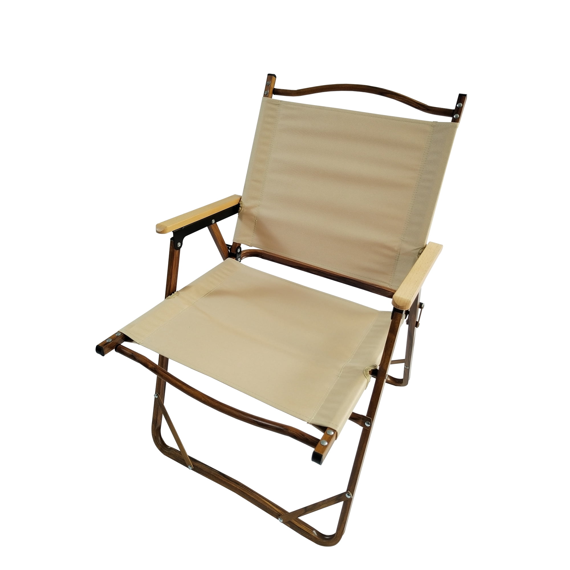 Portable Camping Folding Chair, 4 Pack Armrest Design Aluminium Frame Comfort Outdoor Leisure Chair, Natural