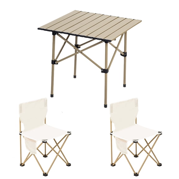 Portable Camping Folding Table and Chair, 3pcs/set Khaki Beach Table with Carry Bag for Outdoor Cooking, Fishing, Picnic, Camp, Boat, Travel