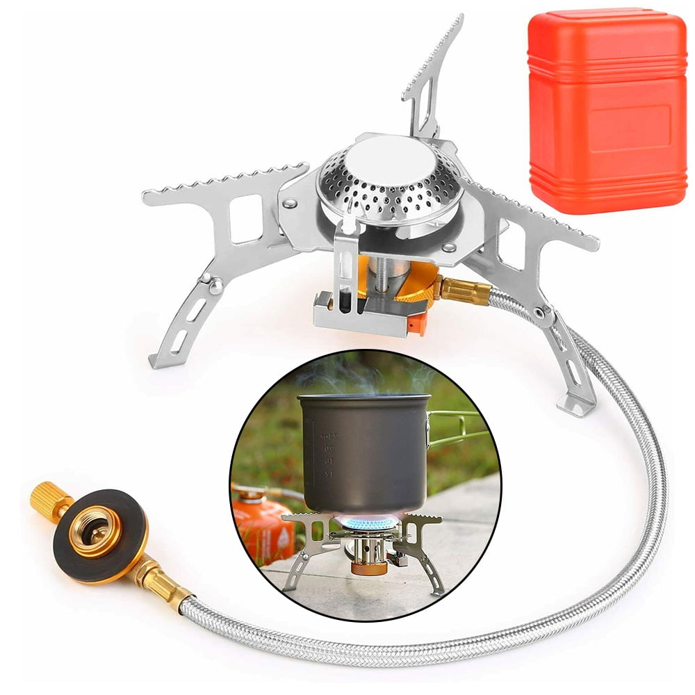 WADEO Camping Gas Stove, 3700W Portable Backpacking Stove with Piezo  Ignition, Portable Burner, Camping Stove Adapter and Carrying Case for  Outdoor