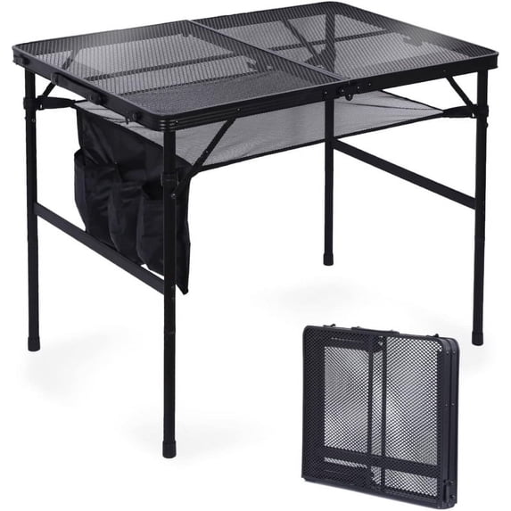 Portable Camping Grill Table – Adjustable Height, Lightweight Outdoor Table with Mesh Storage Bag and Carry Handle (Medium)