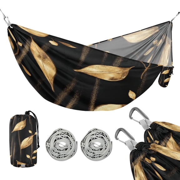 Portable Camping Hammock 300lb Capacity Single Travel Hammock Foldable Design for Backpacking, Hiking, Travel Delicate Gold Leaf Pattern