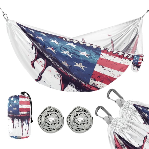 Portable Camping Hammock 300lb Capacity Single Travel Hammock Foldable Design for Backpacking, Hiking, Travel Football with An American Flag Design