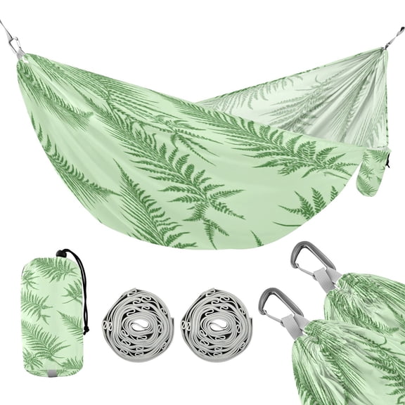 Portable Camping Hammock 300lb Capacity Single Travel Hammock Foldable Design for Backpacking, Hiking, Travel Green Fern Leaves Pattern