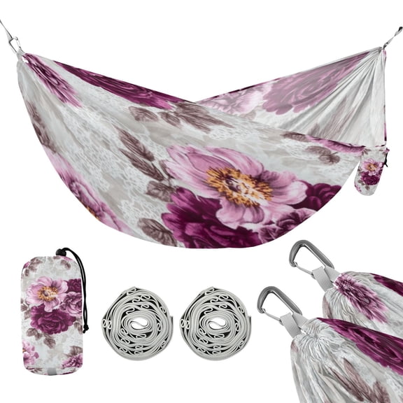 Portable Camping Hammock 300lb Capacity Single Travel Hammock Foldable Design for Backpacking, Hiking, Travel Magenta Roses