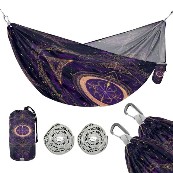 Portable Camping Hammock 300lb Capacity Single Travel Hammock Foldable Design for Backpacking, Hiking, Travel Mystical Lines Pattern