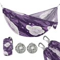 thumbnail image 1 of Portable Camping Hammock 300lb Capacity Single Travel Hammock Foldable Design for Backpacking, Hiking, Travel Purple and White Floral Pattern, 1 of 8