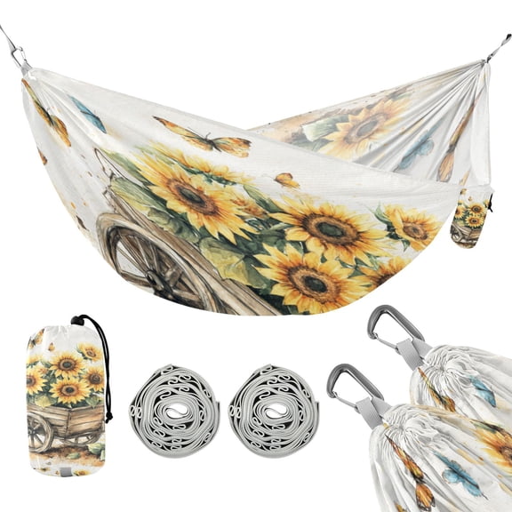 Portable Camping Hammock 300lb Capacity Single Travel Hammock Foldable Design for Backpacking, Hiking, Travel Sunflowers and Butterflies