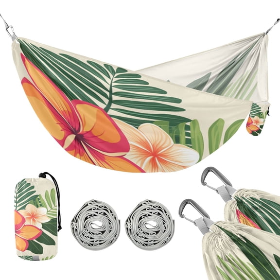 Portable Camping Hammock 300lb Capacity Single Travel Hammock Foldable Design for Backpacking, Hiking, Travel Tropical Leaves and Flowers