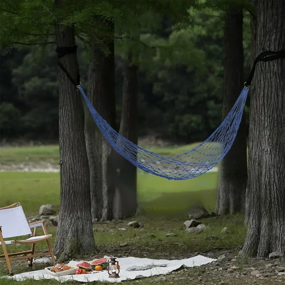 Portable Camping Hammock - Heavy-Duty 440lb Nylon Mesh Outdoor Bed for Garden, Beach & Hiking, Lightweight & Easy Setup, 3 Colors Blue