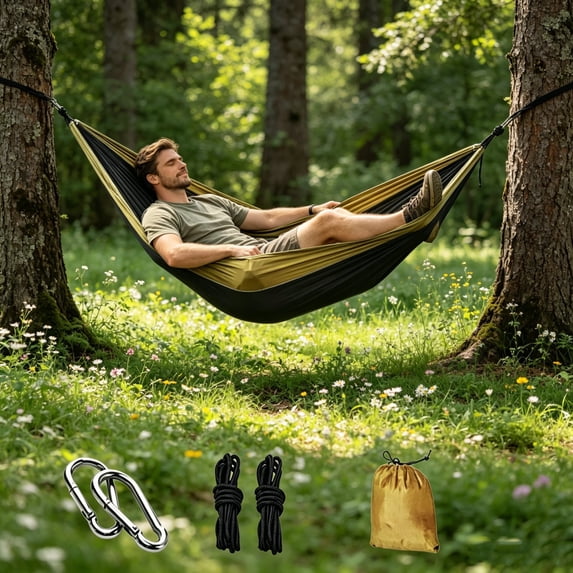 Portable Camping Hammock, Nylon Outdoor Hammock for Travel and Backyard, Lightweight for Hiking and Backpacking