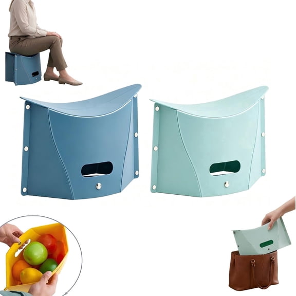 Portable Camping Hiking Stool 2-Pack, Lightweight Collapsible Foldable Chair for Travel Gathering BBQ Subway Library Backpacking Outdoor Ultralight Mini (Blue + Green)