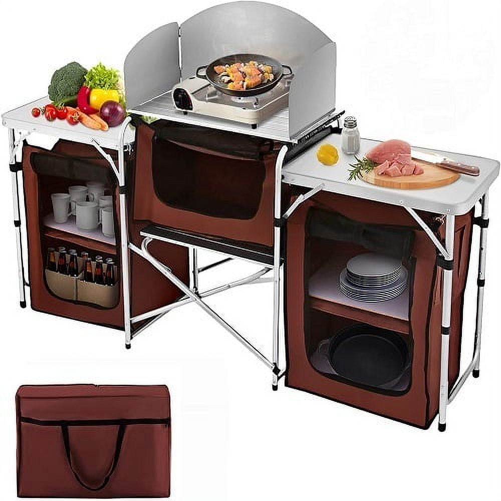 VEVOR Outdoor Mobile Kitchen, Portable Multifunctional Camping Kitchen  station, All in One Integrated Folding Cooking Box with Windproof Stove,  Folding Tables Storage Organizer for Beach BBQ Picnic 