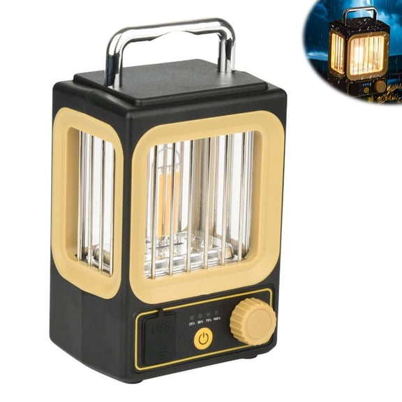 Portable Camping Lamp, Solar Rechargeable Work Tungsten Lantern for Outdoors, Hiking, Emergency - USB Power Bank Function