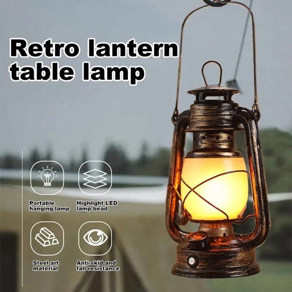 Portable Camping Lamp USB Rechargeable Hanging Tent Lantern Without Remote Control Dynamic Flame Light Battery Powered B