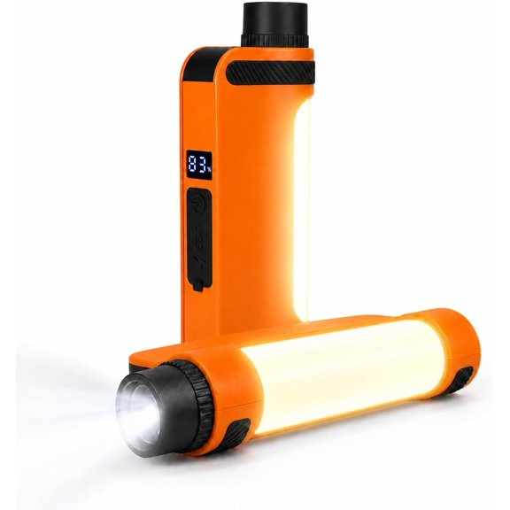 Portable Camping Lantern & Handheld Flashlight, Rechargeable 3000mAh LED Tent Light with USB-C, 4 Color Temperatures, Digital Display, -in Hook, IP54 Water-Resistant, Orange