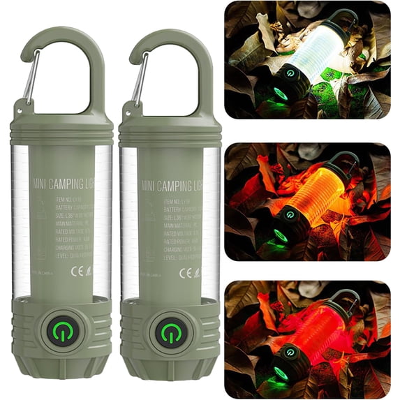 Portable Camping Lantern Rechargeable,LED Flashlight Spotlight with 6 Modes, Red Light Emergency Outdoor Tent Light for Hiking, Night Walking, Hurricane(2 Pack)