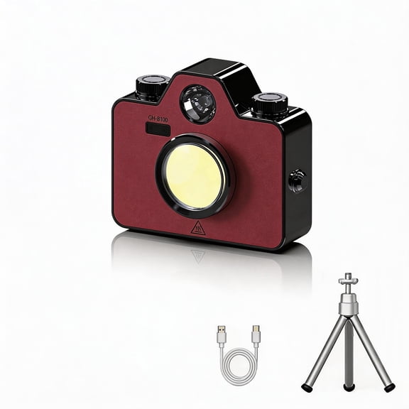 Portable Camping Light, Waterproof Outdoor Lantern with Gesture Control, Magnetic Base, Rechargeable COB Flashlight and Stepless Dimming, for Indoor & Outdoor - Vintage Red
