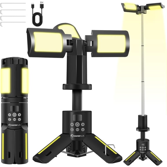 Portable Camping Light with Stand, 5000 LM Rechargeable LED, 9 Color Modes, Collapsible Lantern with Magnetic Base, Black