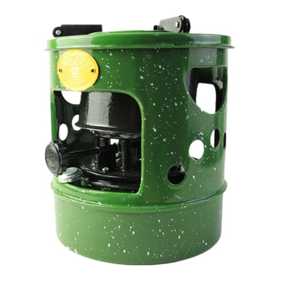 Portable Camping Oil Stove with 10-Wick Burner, Outdoor Cooking Stove with Stable Pot Stand, Green Enamel Finish