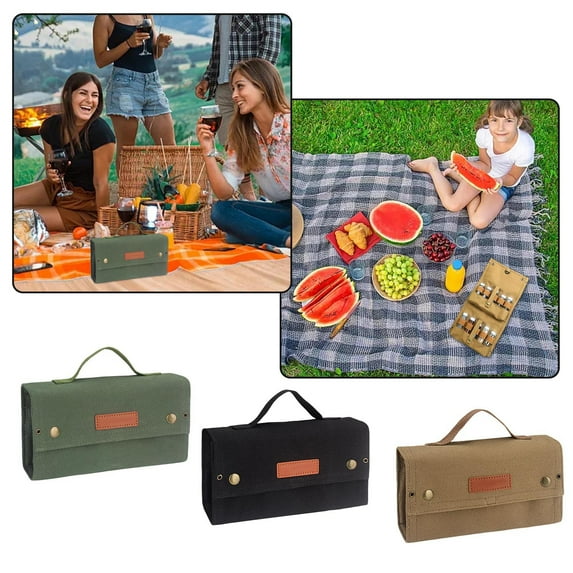 Portable Camping SeasoningOrganizer Bag - Modular Canvas Condiment Holder with Adjustable Compartments for BBQ Bottles, Picnic Spice Storage & Outdoor Cooking Essentials(Green)