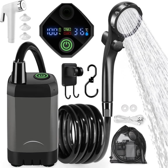 Portable Camping Shower, 6000mAh Camp Shower Pump with & Outdoor Shower Sprayer for Camping, Hiking, Pet Bathing, Washing
