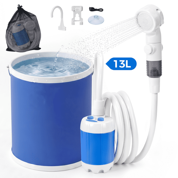 Portable Camping Shower Kit, IPX7 Waterproof, 3 Spray Modes, Up to Long Runtime for Camping, Hiking, Beach, RV Travel, Pet Bathing, Car Washing, Outdoor Adventures