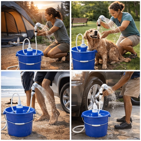 Portable Camping Shower Pump with Handheld Sprayer, 2-Mode Outdoor Shower for Pets, Cars