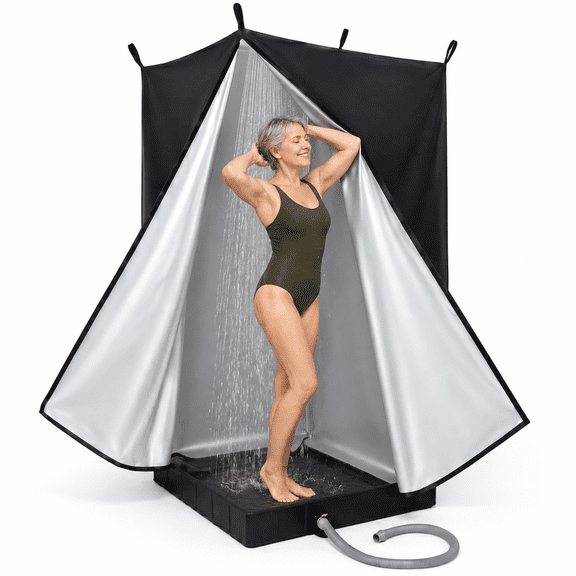 Portable Camping Shower Stall with Foldable Shower Base and Tent