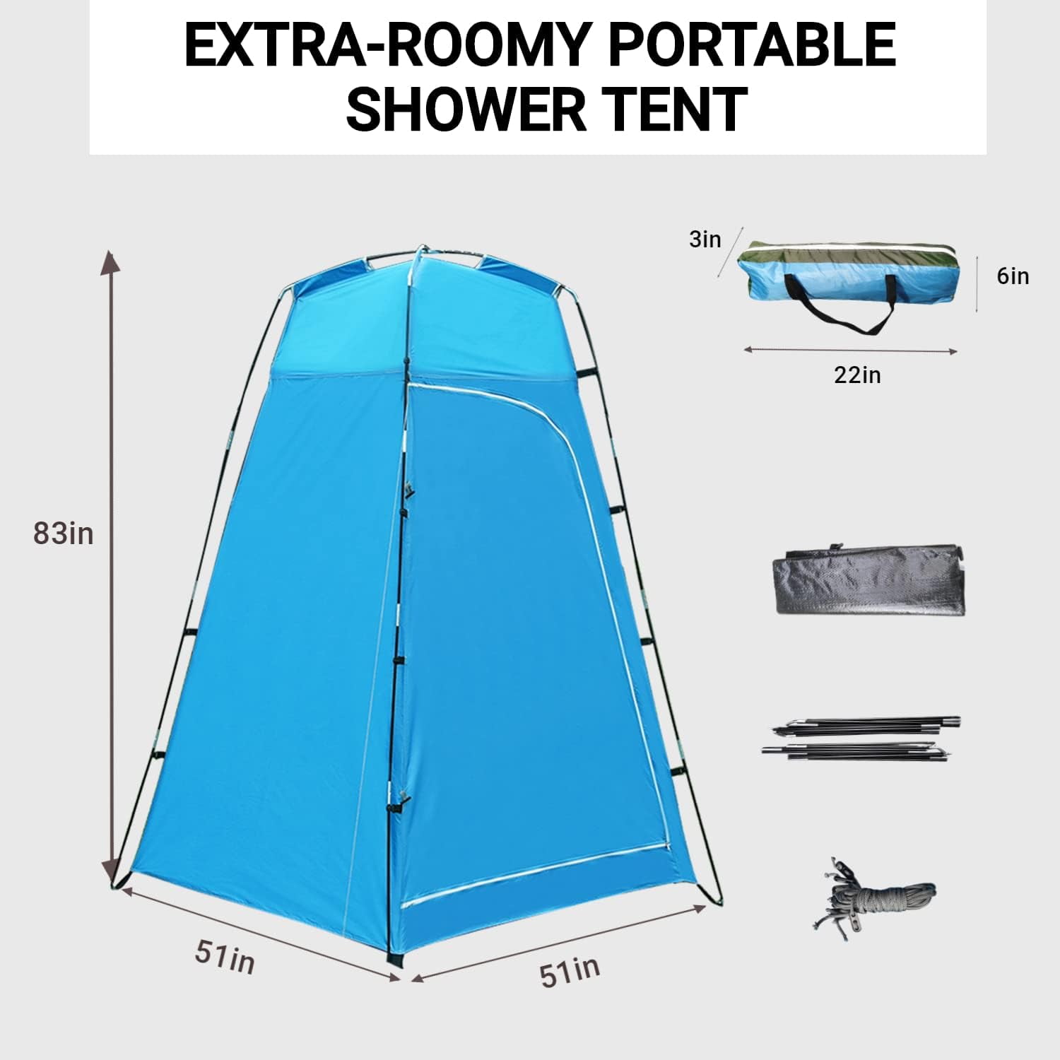 Portable Camping Shower Tent with Floor, 51"x51"x83" Privacy Tent for Outdoor Clearance