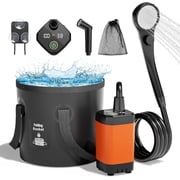 Portable Camping Shower, Upgrade 6000mAh Rechargeable Electric Shower Pump & 5 Gallon Collapsible Bucket, LED Display, Multiple Spray Modes, Portable Shower for Outdoor Camping Hiking Orange