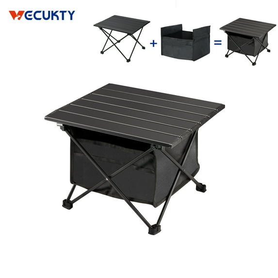 Portable Camping Side Table with Storage Bag, VECUKTY Ultralight Aluminum Folding Beach Table with Carry Bag for Outdoor Cooking, Picnic, Camp, Boat, Travel,S