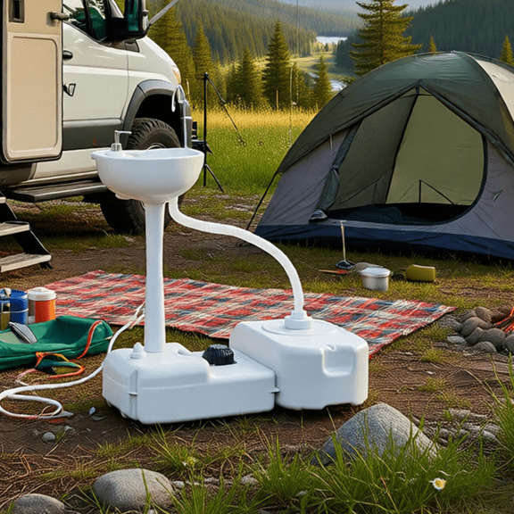 Portable Camping Sink with 4.5 Gallon Water Tank Collapsible Hand Washing Station Outdoor Dishwashing Basin for Overlanding Car RV Tailgating Fishing Hunting Picnic Camp Kitchen Field Work Light Gray