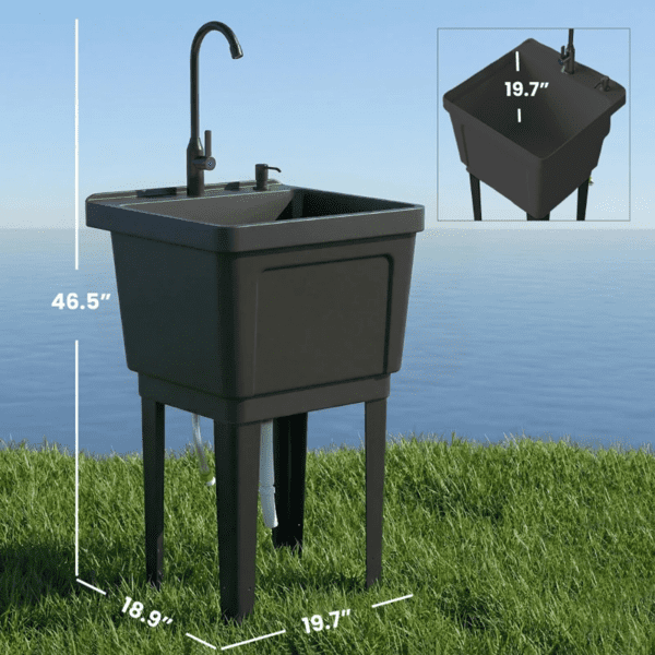 Portable Camping Sink with Faucet & Soap Dispenser External Water Supply Flexible Drain Hose Detachable Legs Outdoor Washing Station for Camping Patio Garage