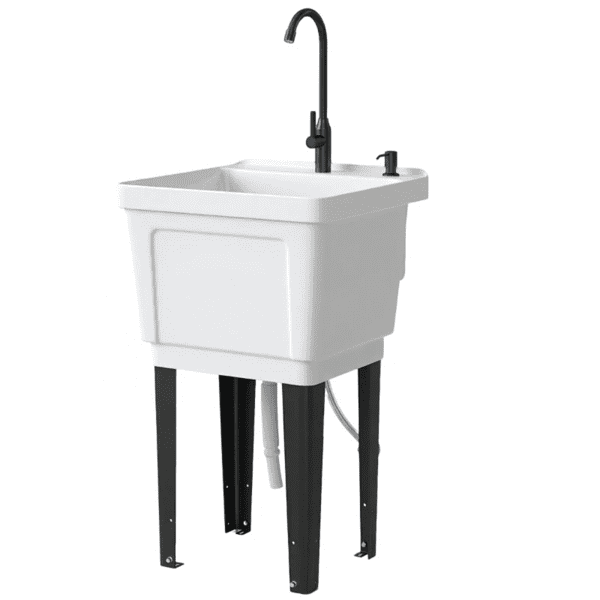 Portable Camping Sink with Faucet & Soap Dispenser External Water Supply Flexible Drain Hose Detachable Legs Outdoor Washing Station for Camping Patio Garage