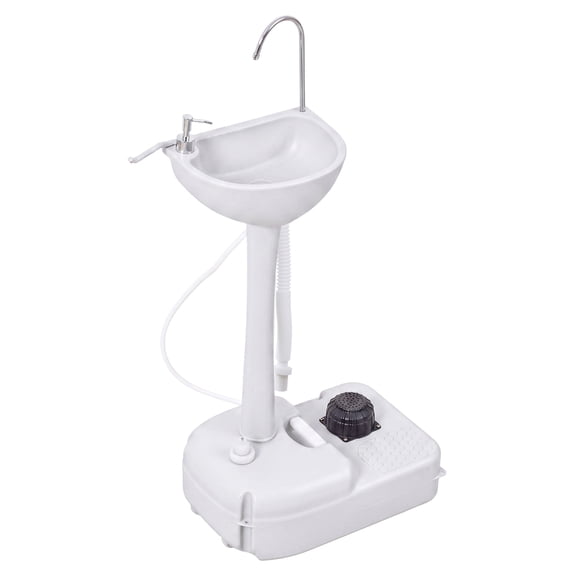 Portable Camping Sink Hand Wash Station - 4.5 Gallon Tank, Rolling Wheels, Soap Dispenser, Towel Holder - RV, Outdoor Events, HDPE, White