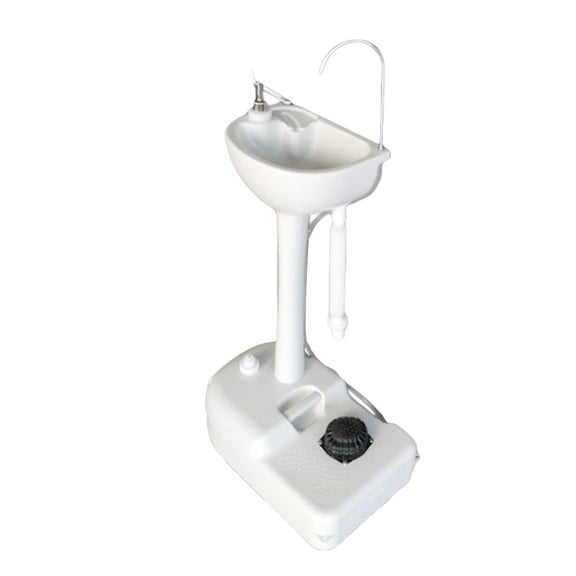 Mobile Camping Sink with Towel Rack and Liquid Soap Container, Foldable Hand Washing Basin for Travel, Hiking and Outdoor Adventures, White