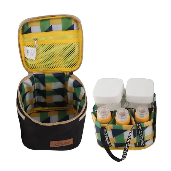Portable Camping Spice Containers Set 7 Pieces Waterproof Oxford Cloth Seasoning Box Kit for Outdoor BBQ Picnic Travel Cooking Accessories Jet Black 6.7 Inches / 17.0 cm
