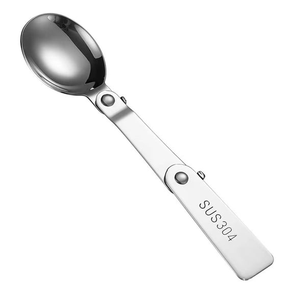 Portable Camping Spoon, Stainless Steel Folding Utensil With Storage Case, Compact Pocket Tableware For Hiking Backpacking Outdoors, Silver, 1 Pack