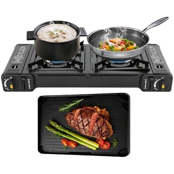 Portable Camping Stove, 2 Burners Butane Camping Stove with Carrying Case, Adjustable Fire Power Auto Ignition Camping Burner LPG for RV, Apartments, Outdoor & Indoor Use$$Sport & Recreation Other